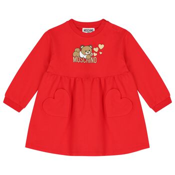 Younger Girls Red Teddy Bear Logo Dress