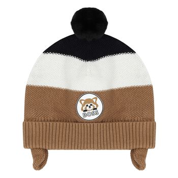 Younger Boys Black, White & Beige Logo Knitted Hat