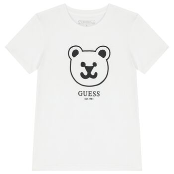 Boys White Teddy Bear Logo T-Shirt