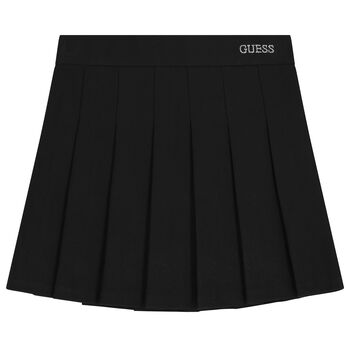 Girls Black Logo Pleated Skirt