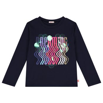 Girls Navy Blue Sequins Long Sleeve Top