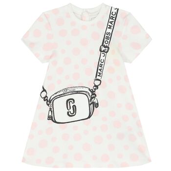 Younger Girls Ivory & Pink Logo Bag Dress