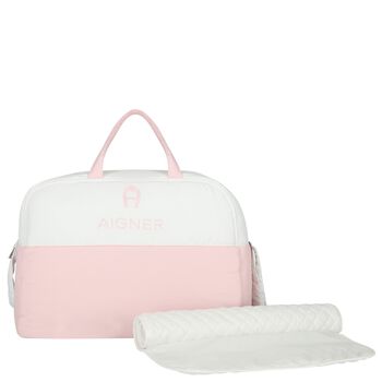 Baby Girls White & Pink Logo Changing Bag