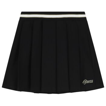 Girls Black Logo Pleated Skirt