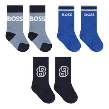 Baby Boys Blue Logo Socks ( 3-Pack )