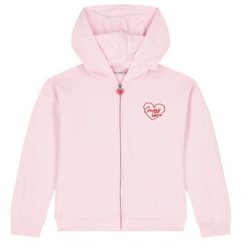 Girls Pink Logo Hooded Zip Up Top