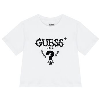 Girls White Logo Sequin T-Shirt