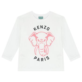 Girls White Elephant Logo Long Sleeve Top