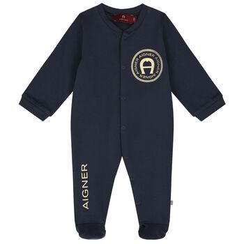 Baby Boys Navy Blue Logo Babygrow