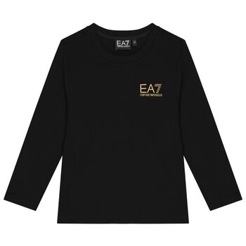 Boys Black Logo Long Sleeve Top