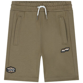 Boys Khaki Green Logo Shorts