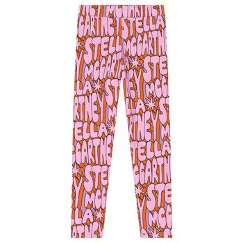 Girls Pink & Orange Logo Leggings