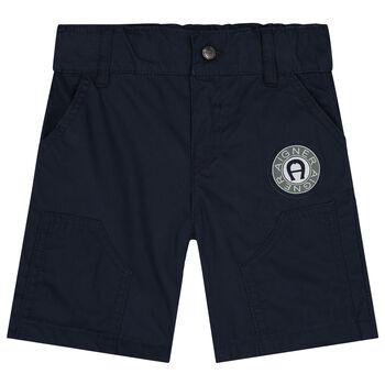 Younger Boys Navy Blue Logo Shorts