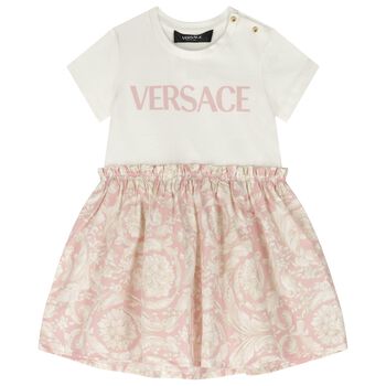 Younger Girls Ivory & Pink Barocco Dress