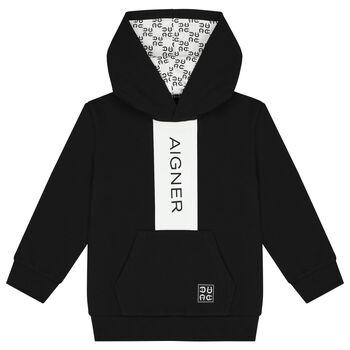 Boys Black Logo Hooded Top