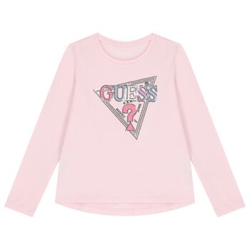 Girls Pink Logo Sequin Long Sleeve Top