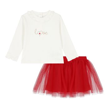 Baby Girls Ivory & Red Skirt Set