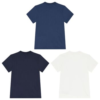 Boys White & Navy Blue Logo T-Shirts ( 3-Pack )