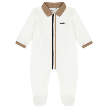 Baby Boys Ivory Logo Babygrow