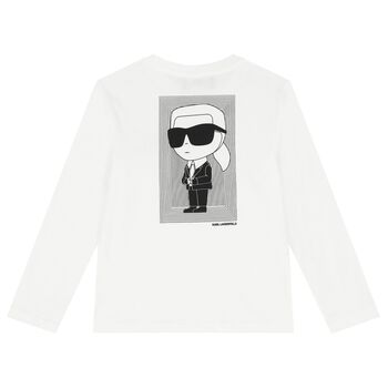 Boys White Logo Long Sleeve Top