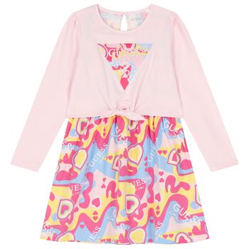 Girls Pink Logo Abstract Dress