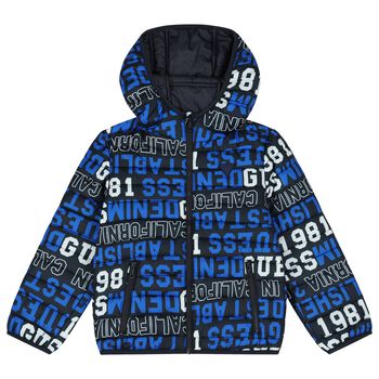 Boys Navy Blue Logo Padded Puffer Jacket