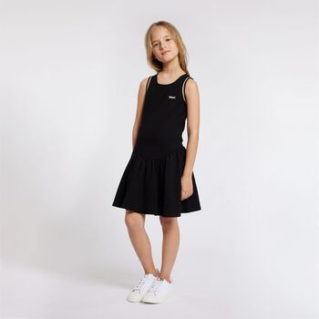 فستان بنات ميلانو جيرسي بالشعار باللون الأسود