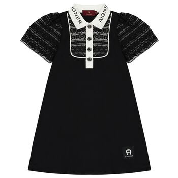 فستان بنات دانتيل بالشعار باللون الأسود