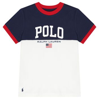 Boys Navy Blue & White Logo T-Shirt