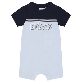 Baby Boys Navy Blue & Blue Logo Romper