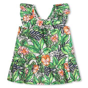 فستان بنات بطبعة الزهور باللون الأخضر
