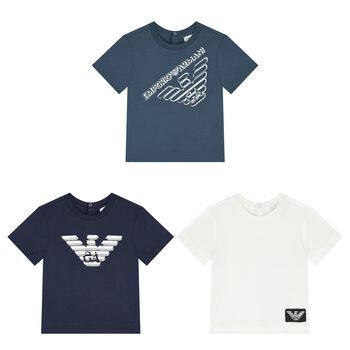 Younger Boys Navy Blue & White T-Shirt ( 3-Pack )
