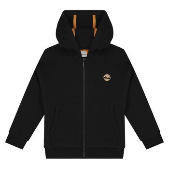 Boys Black Logo Hooded Zip Up Top