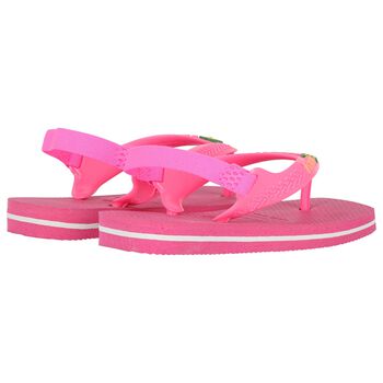 Younger Girls Pink Logo Flip Flops