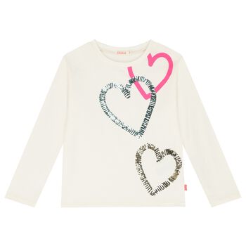 Girls Ivory Hearts Long Sleeve Top