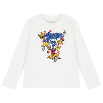 Boys White Logo Long Sleeve Top