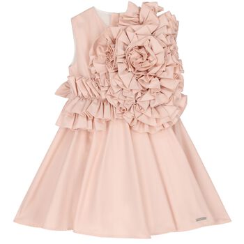 Girls Pink Ruffle Flower Dress