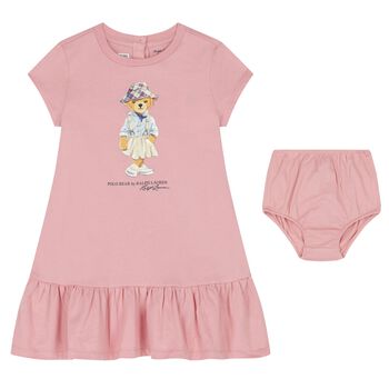 Baby Girls Pink Polo Bear Dress Set