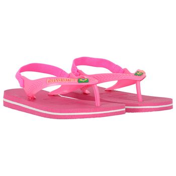 Younger Girls Pink Logo Flip Flops
