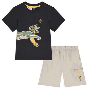 Grey & Beige Lion King Logo Shorts Set