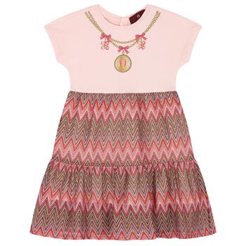 Younger Girls Pink Logo Lace Dress
