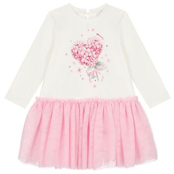 Younger Girls White & Pink Flower Dress