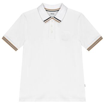 Boys White Logo Polo Shirt