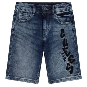 Blue Denim Logo Shorts