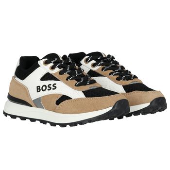 Boys Black, Beige & White Logo Trainers