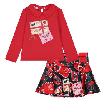 Girls Red Logo Envelope Skirt Set