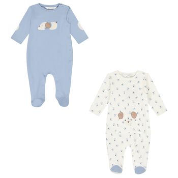 Baby Boys White & Blue Babygrows ( 2-Pack )