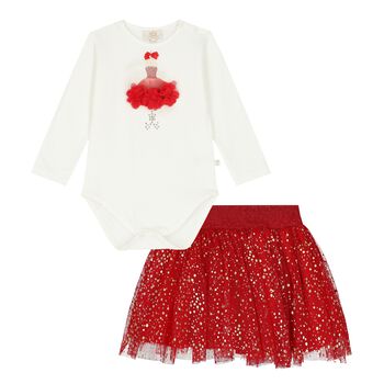 Baby Girls Ivory & Red Tulle Skirt Set