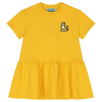 فستان بنات بالشعار باللون الأصفر