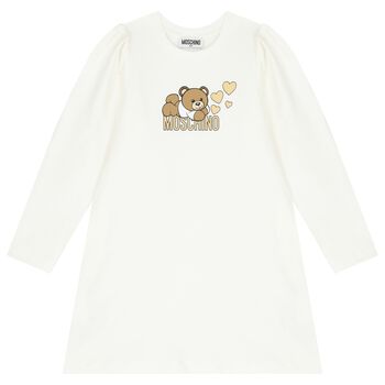 Girls Ivory Teddy Bear Logo Dress